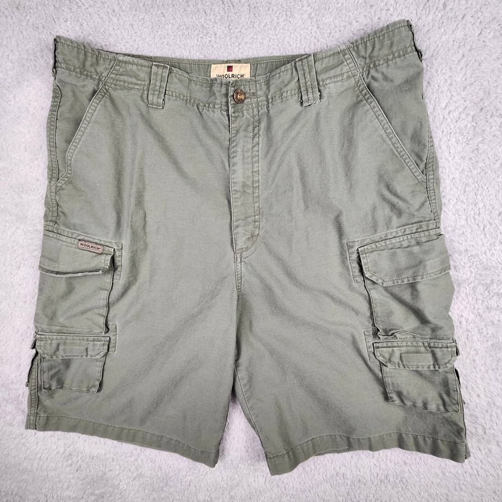 Woolrich Cargo Shorts Mens 36 Light Olive Green Ripstop Cotton Utility Outdoor